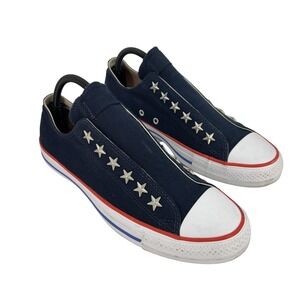Converse All Star Shoes Womens Size 10 Blue Slip On Star Studded USA Canvas